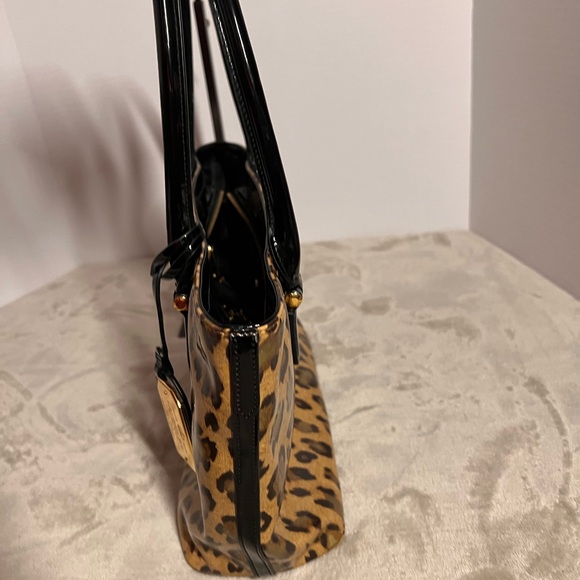 Lauren Ralph Lauren Leopard Print Tote with Black Patent Leather. - Picture 2 of 13